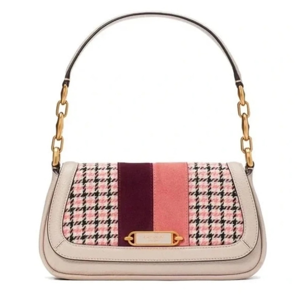 NWT Kate Spade Racing Stripe Plaid Twill Fabric Flap Magnetic Close 2Way Bag. - Picture 1 of 8